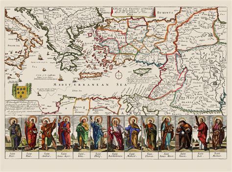 Historic Map - Mediterranean Apostles Travels Voyages - Loivther 1680