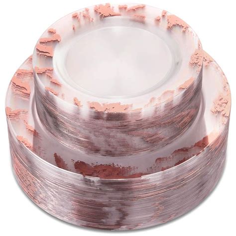 Nervure 102PCS Rose Gold Plastic Plates Marbling Disposable Plates