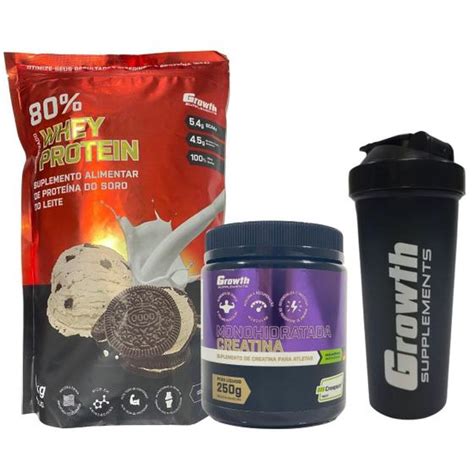 Kit Whey Protein 80 1kg Creatina Growth Coqueteleira Growth Supplements Kit De