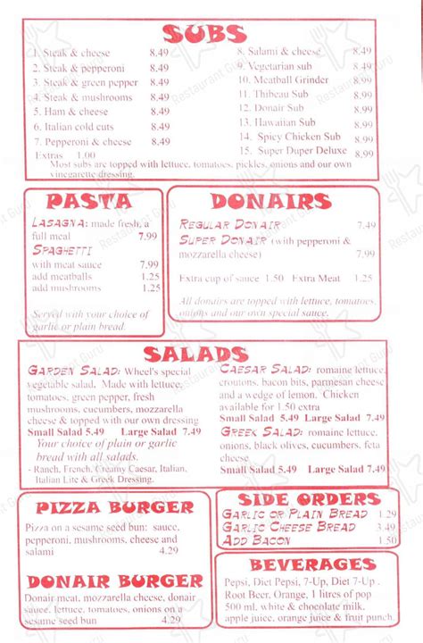 Menu At The Wheel Pizza And Sub Shop Pizzeria Antigonish