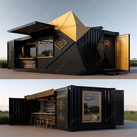 Premium Photo A Container Coffee Shop That Has A Yellow And Black Design