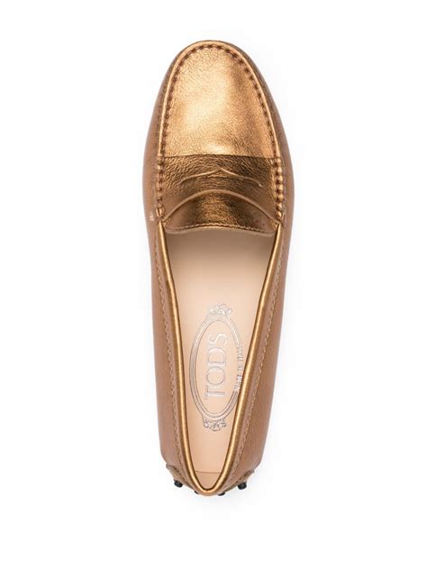 Tods Metallic Finish Leather Loafers Farfetch