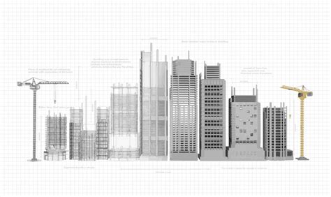 Premium Vector | Skyscrapers in building process on the blueprints ...