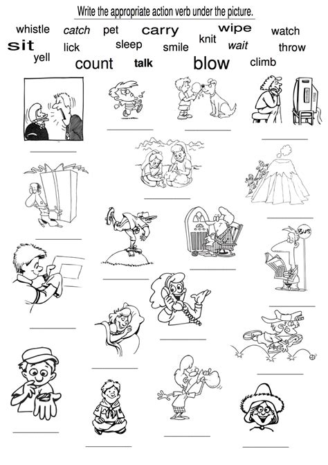 Action Verbs Coloring Worksheets