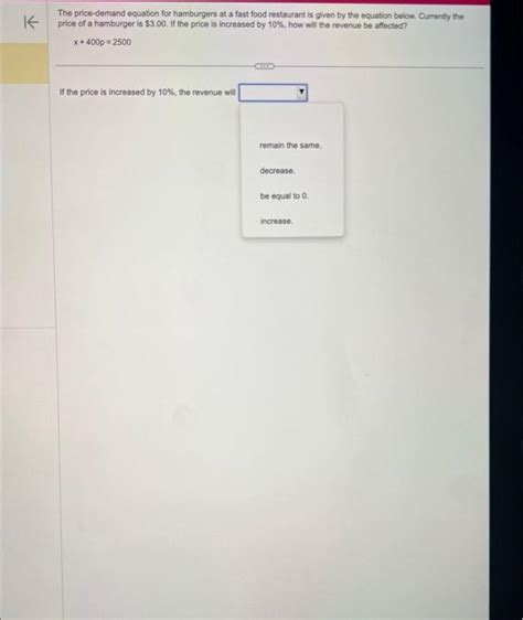 Solved The Price Demand Equation For Hamburgers At A Fast Chegg