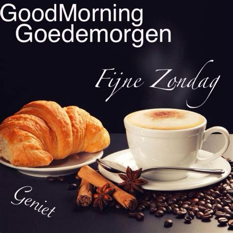 Fijne Zondag Met Een Lekker Kopje Cappuccino En Een Croissantje