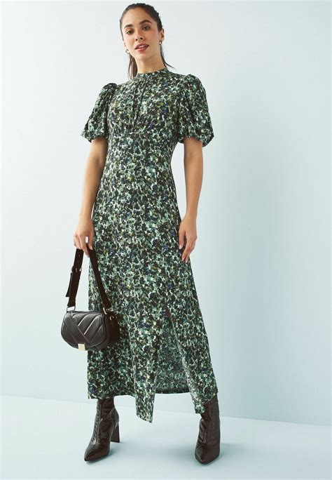 Next Short Puff Sleeve Vestido Largo Green Floral Verde Zalando Es