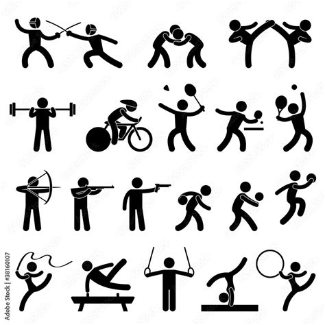 Vecteur Stock Indoor Sport Game Athletic Set Icon Symbol Sign Pictogram