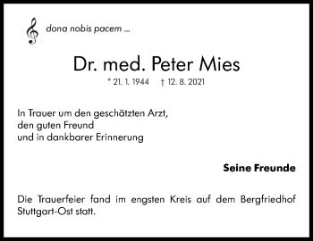 Traueranzeigen Von Peter Mies Stuttgart Gedenkt De