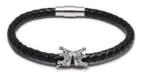 Pulsera Coronas De Acero Y Cuero De Hombre Krasha Plifbgk Cuotas