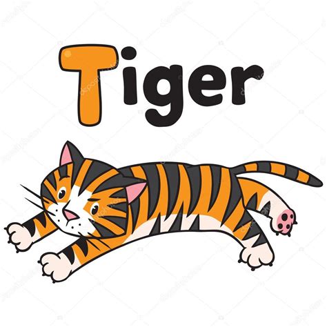 Funny Wild Tiger For Abc Alphabet T Stock Vector Passengerz