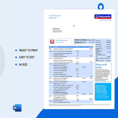 Nationwide Bank Statement Template Ozoud