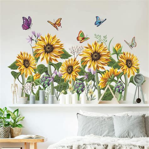 Fanquare Sunflower Bee Daisy Wall Decals Garden Flower Wall