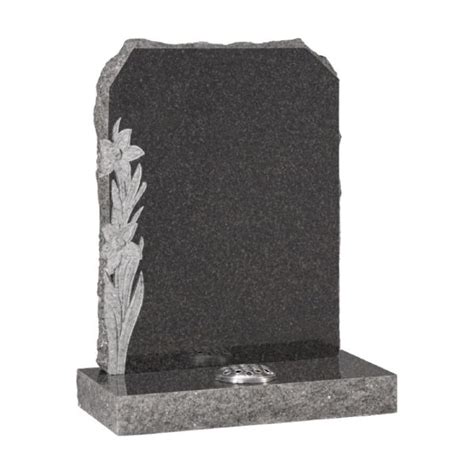 Dark Grey Granite Headstone Carved Daffodils Wilson Morgan