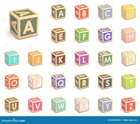 Letters Collection Wooden Alphabet Blocks Font Rotated 3d Stock