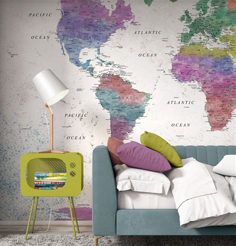 Customized Large World Map Wall Decal World Map Wallpaper | Etsy