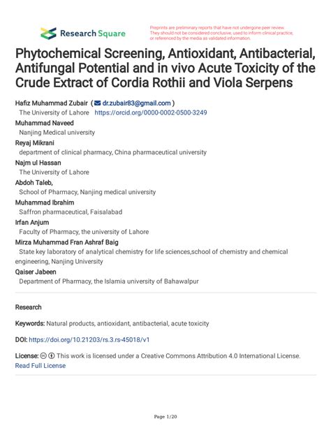 PDF Phytochemical Screening Antioxidant Antibacterial Antifungal