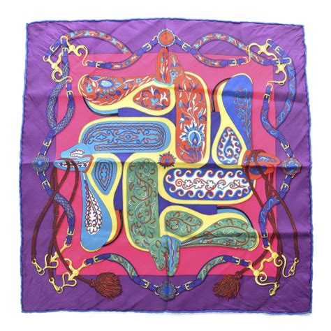 Hermes Silk Festival Des Amazones Scarf Violet Fuchsia Jaune Vif