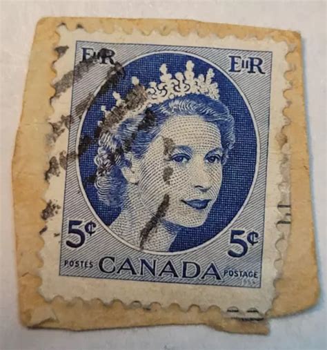 Canada Postage Queen Elizabeth Ii Blue Stamp Cancelled Posted