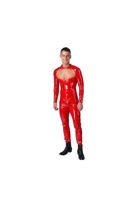 Iiniim Homme Combinaison Cuir Verni Bodysuit Manches Longues Jumpsu