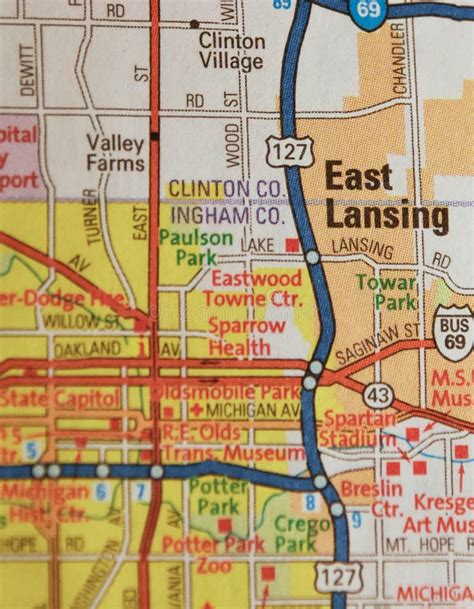 East Lansing Map Image 1 stock photo. Image of towar - 269549666