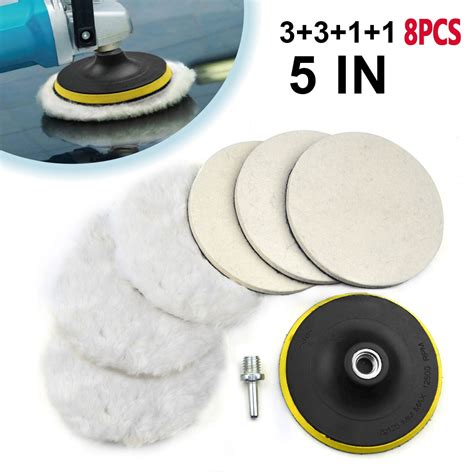 POLIWELL 5 Inch Buffing Wool Pads 8Pcs Kits Felt Polishing Pad Buffing