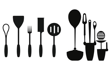 Kitchen Utensils Silhouette Vector, new kitchen tolls black, black ...