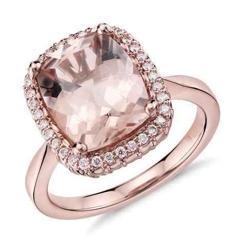 Robert Leser Morganite And Diamond Halo Ring In 14k Rose Gold 11x9mm