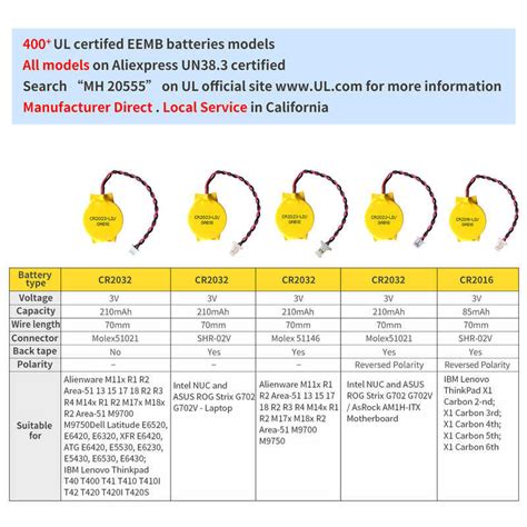 Pack Eemb V Pin Cr Battery With Wire Cr Cmos Battery