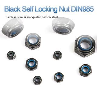 Nindejin Black Nylon Lock Nut Stainless Steel Zinc Plated Hex