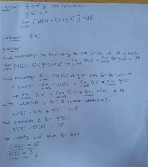 Suppose F And G Are Continuous Functions Such That G 8 2 And Lim X →