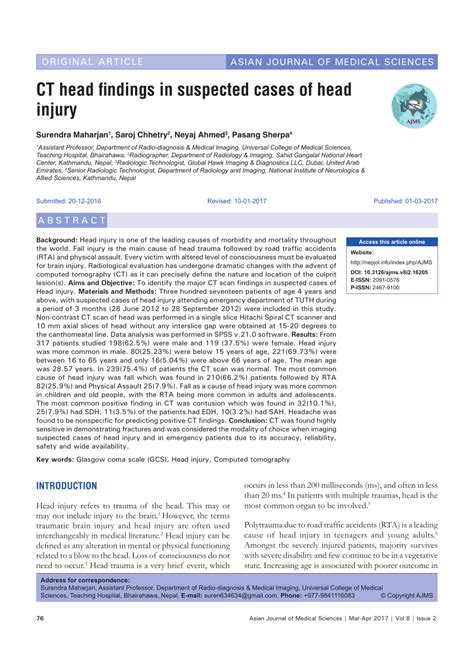 (PDF) CT Head Findings in Suspected Cases of Head Injury