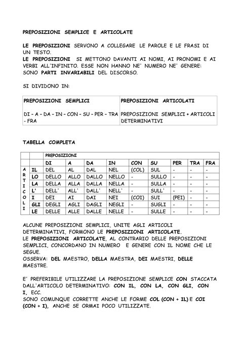 Preposizioni Semplici E Articolate Esercizi