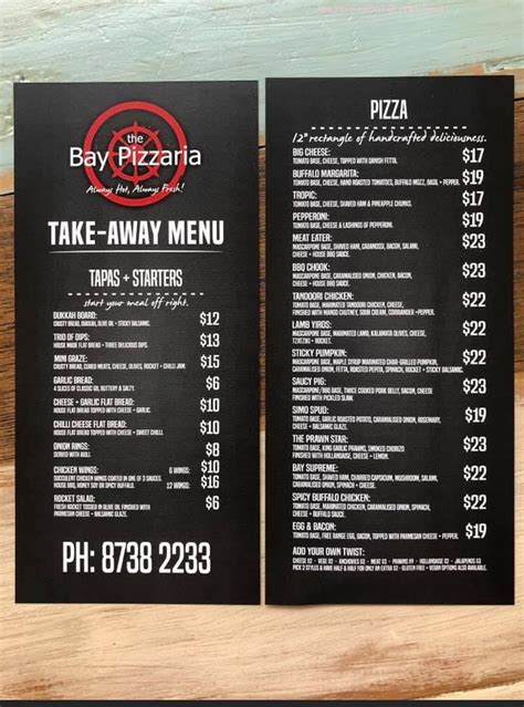 Menu At The Bay Pizzaria Pizzeria Port Macdonnell