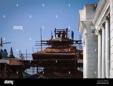 Earthquake Damaged Temple On Hanumandhoka Durbar Square Hi Res Stock