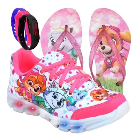 Tenis Feminino Infantil Led Patrulha Canina Relogio Chinelo