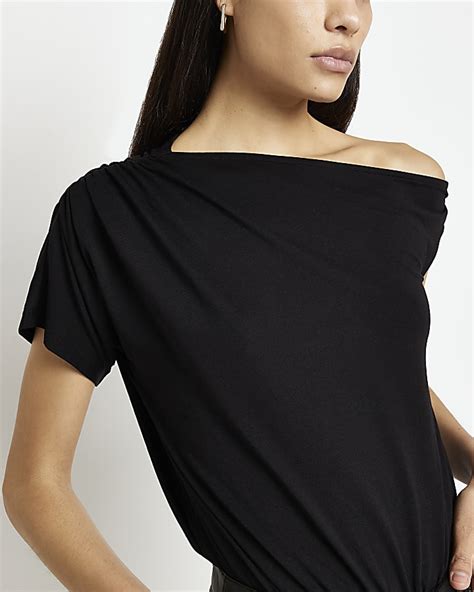 Black Off Shoulder Bodysuit River Island