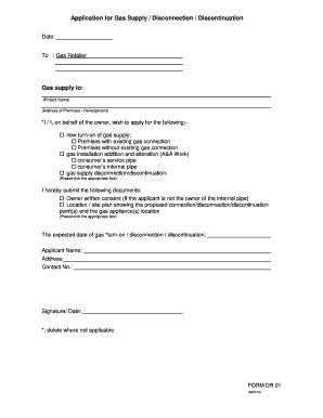 Fillable Online Application For Gas Supply Disconnection