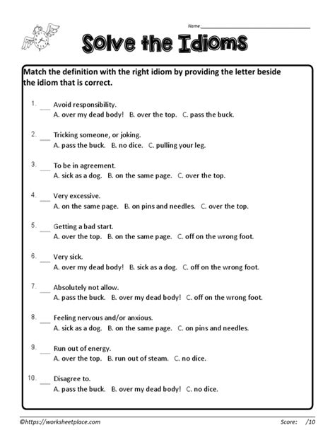 Idiom Worksheet Pdf Worksheets Library