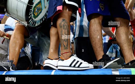 Doha Qatar 9th December 2022 Tattoo Of Lionel Messi During The Fifa World Cup 2022 Match At