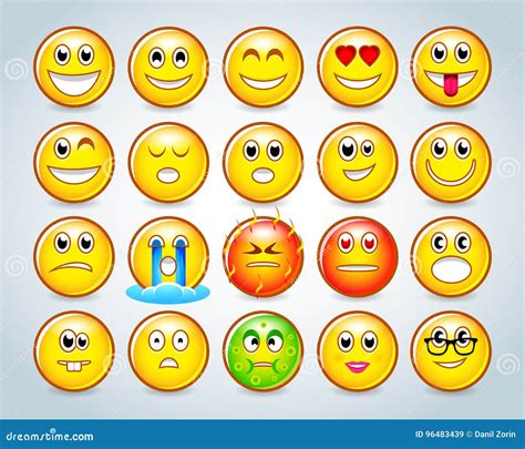 Conjunto De Emoticons Sistema De Emoji Sonrisas Coloridas Fijadas