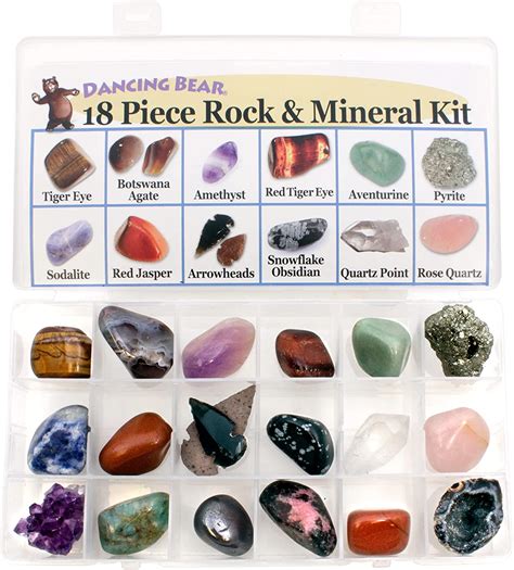 Dancing Bear Rock And Mineral Set 18 Piece Educational Collection With