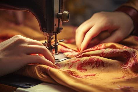 Premium Photo Seamstress Sews On A Sewing Machine Closeup Closeup Of