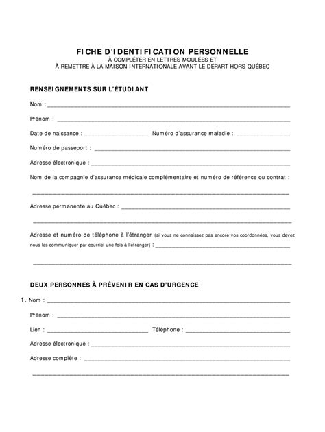 Fiche D Identification Personnelle Fill Online Printable Fillable