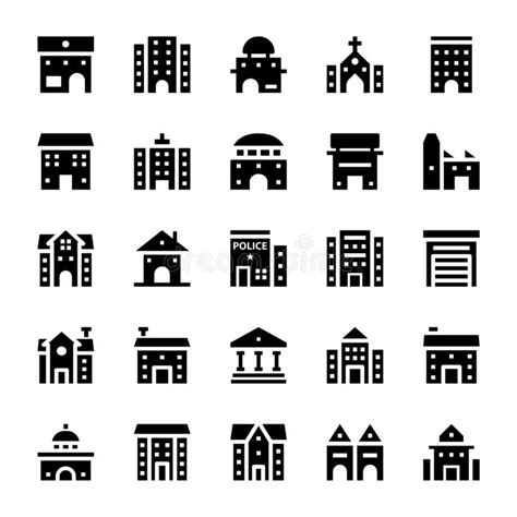 Black Glyph Icons For Building Stock Vector Illustration Of Industry