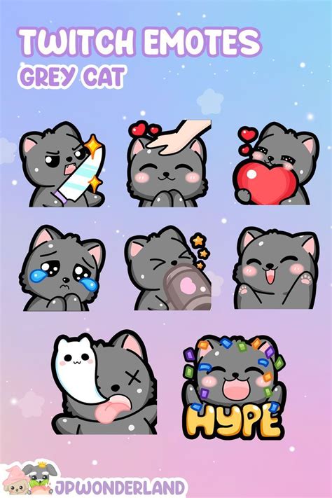 Grey Cat Kitty Twitch Emotes Twitch Overlay Stream Emote Discord Emotes Grey Cats