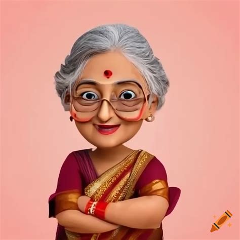 Cheerful Animated Indian Grandmother Character On Craiyon