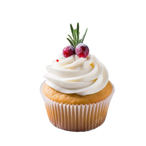 Christmas Cupcakes With Vanilla Frosting Cranberries And Rosemary