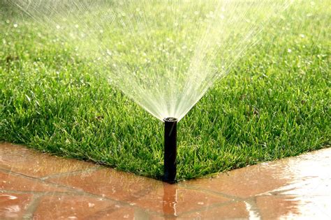 Sistema de irrigação automática do jardim a regar relva Fotografias