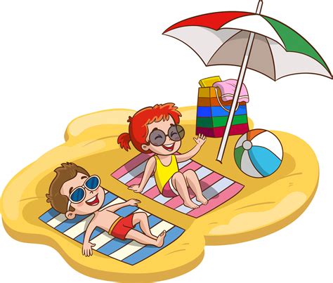 Vector Illustration Of Cute Kids Sunbathing On The Beach 23633387